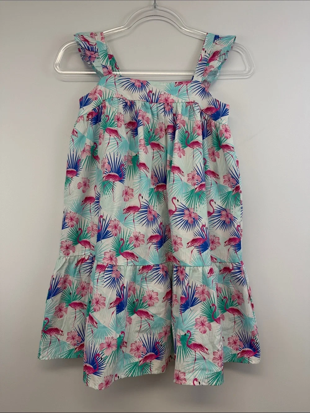 Gymboree Seaside Flamingo Tropical Print Sundress Teal Pink Blue Girls 10